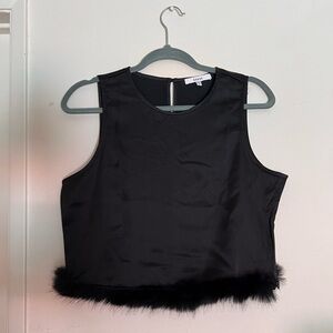 Ro & De Black Sleeveless Top with Faux Fur Trim